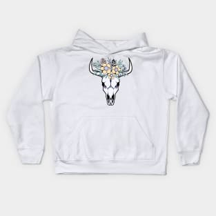 Cow Skull With Flowers Kids Hoodie